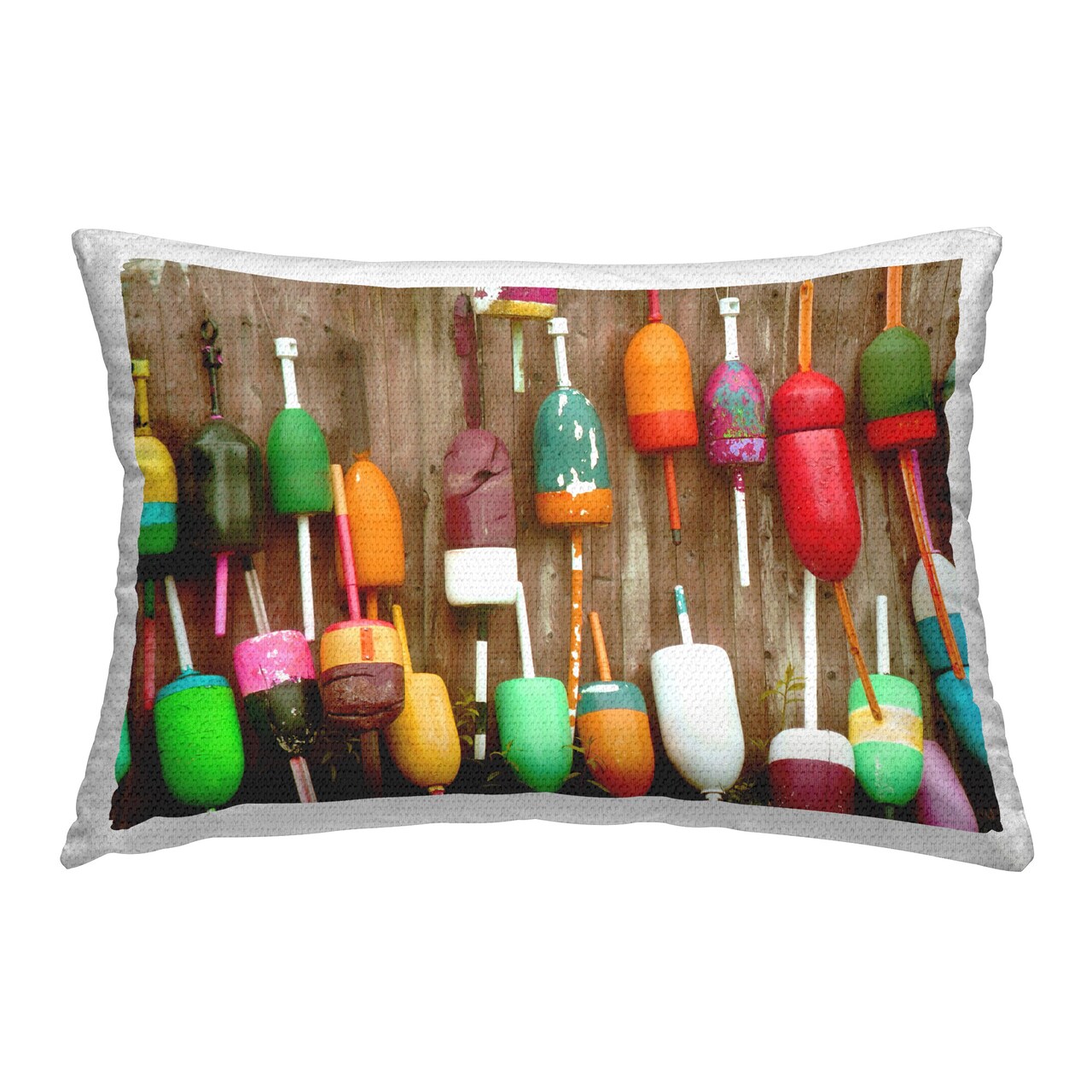 Rustic Fishing Bobbers Design by Lil' Rue Outdoor Printed Pillow